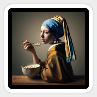 Pearl Earring's Cereal Moment: National Cereal Day Celebration Sticker